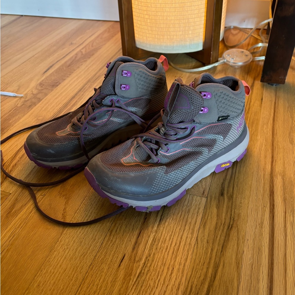 Hoka Gray and Purple Athletic Shoes with Ankle Support